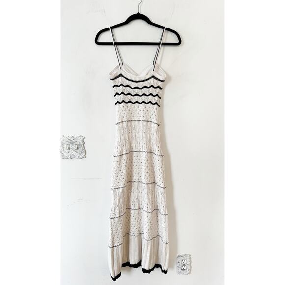 NWT Olive & Oak Off White and Black Crochet Summer Boho Midi Dress S - Picture 8 of 10